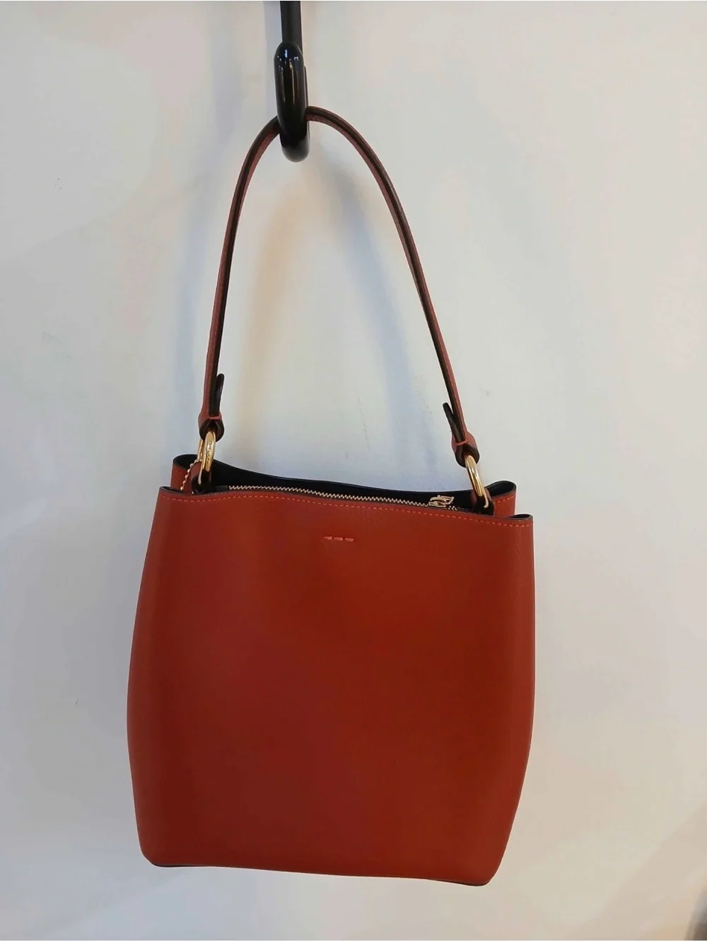 Coach Pebble Leather Shoulder Bag in Rust Red with Gold Hardware